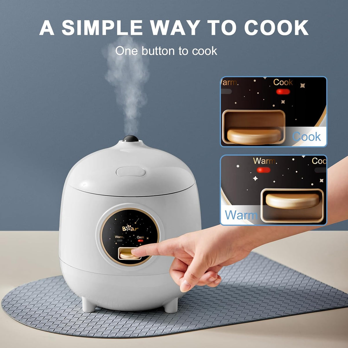 Mini Rice Cooker | 2-Cup Portable Non-Stick Rice Cooker with One-Touch Cooking and Keep Warm