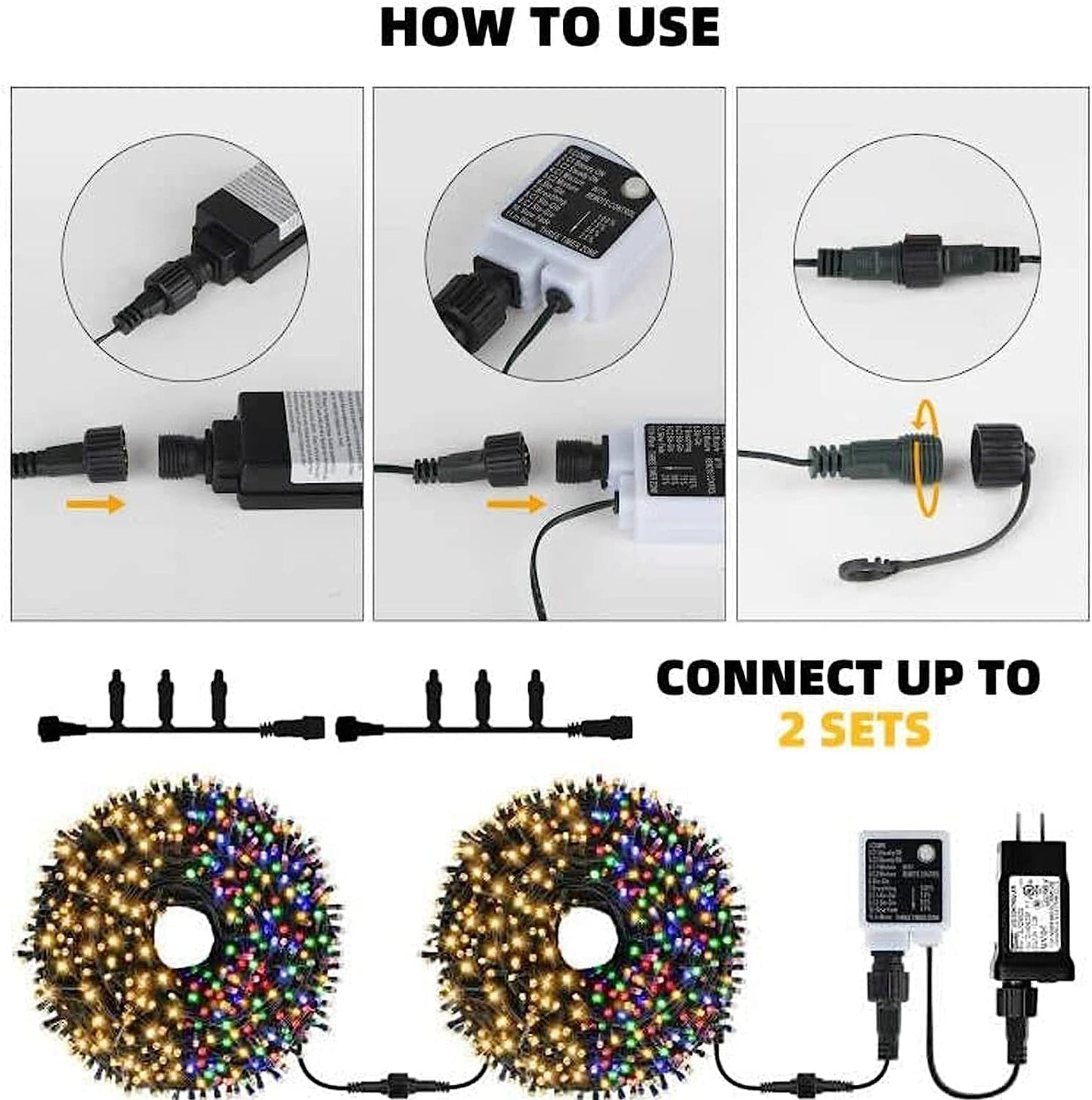 Tcamp 105FT 300 LED Purple Orange Halloween Decorations Lights Motion Activated Sync with 4 Scary Music, 6 Modes Halloween String Lights for Party Yard Outdoor Indoor Decor (3 Sets Connectable)