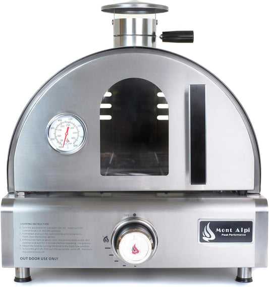 Mont Alpi MAPZ-SS 12000 BTU Multi-Fuel Countertop Table Top Stainless Steel Portable Outdoor Cooking Kitchen Backyard Propane Gas Pizza Making Baking Oven Roasting Grill - Pizza Stone Included