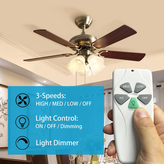 YukiHalu Universal Ceiling Fan Remote Control Kit, 3 Fan Speeds and Light Dimmer, for Hunter Harbor Breeze Westinghouse Honeywell and Others