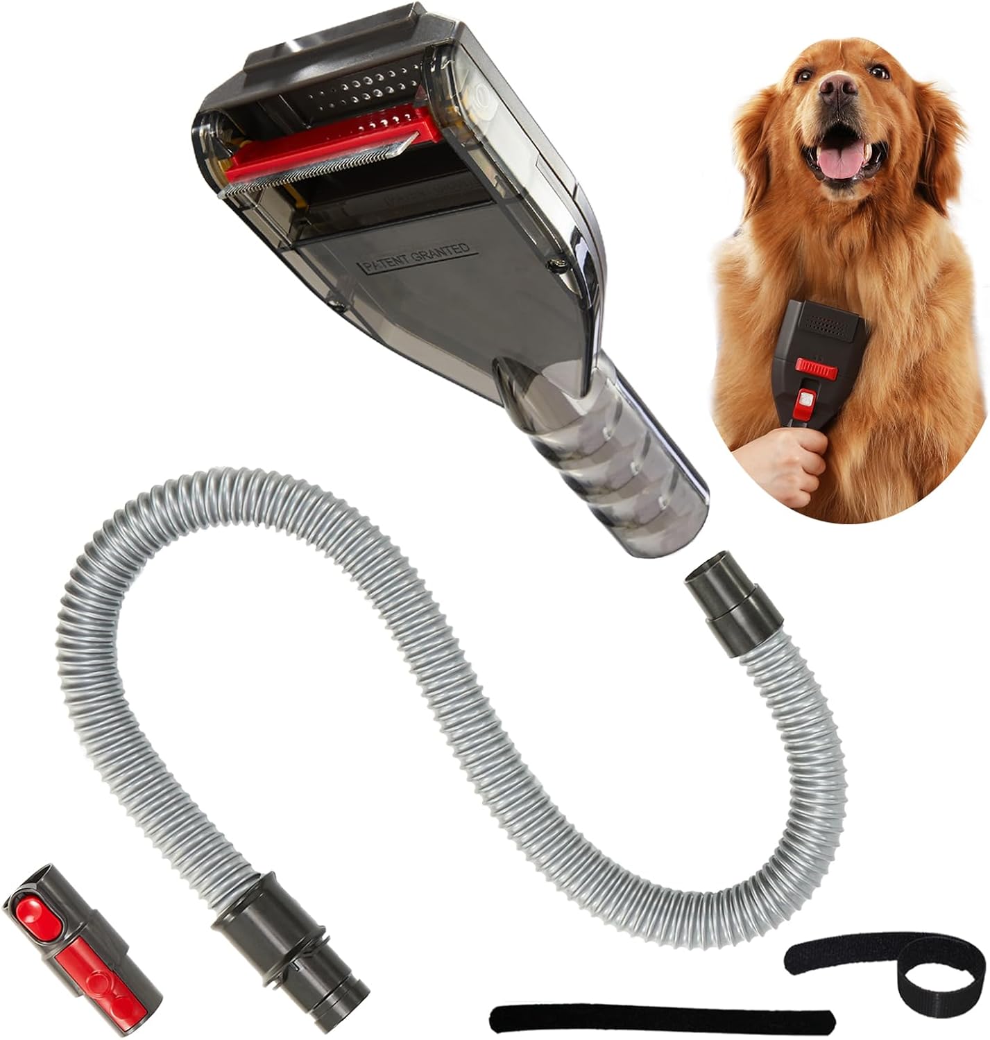 Kodahome Dog Hair Brush Vacuum Attachment for Shedding Grooming, Pet Groom Tool Kit for Most Vacuum Brands, Deshedding Removal Comb with Extension Hose and Universal Adapters