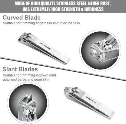 Manicure Set Professional Nail Clippers Pedicure Kit, 16 pcs Stainless Steel Nail Care Tools Grooming Kit with Luxurious Travel Leather Case for Thick Nails Men Women Gift (Black)