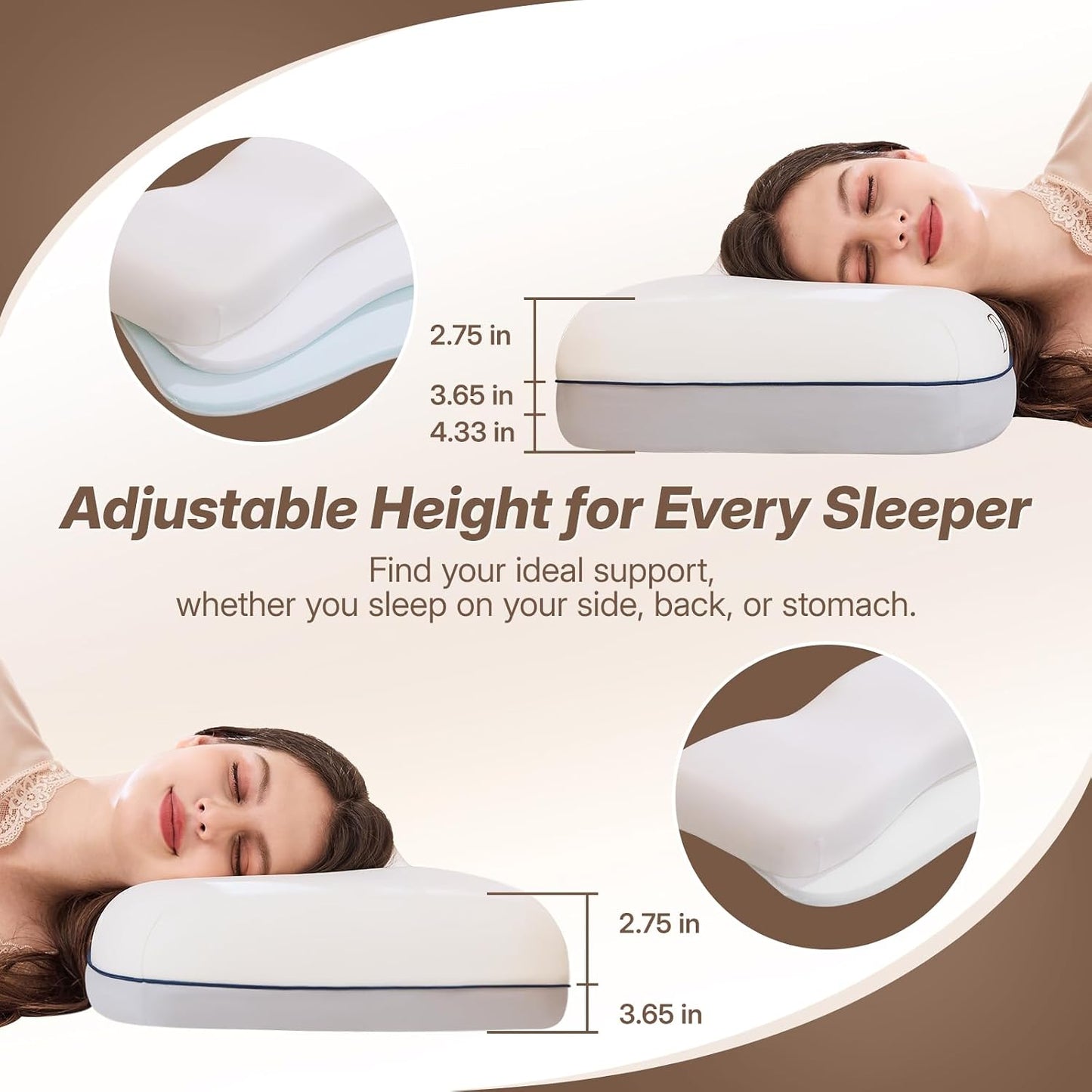 Cervical Neck Pillow for Neck & Shoulder Support, Adjustable Memory Foam Pillow with Customizable Height and Firmness, Ergonomic Pillow for Side, Back, Stomach and Combination Sleepers, White