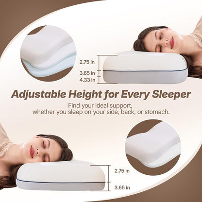 Cervical Neck Pillow for Neck & Shoulder Support, Adjustable Memory Foam Pillow with Customizable Height and Firmness, Ergonomic Pillow for Side, Back, Stomach and Combination Sleepers, White