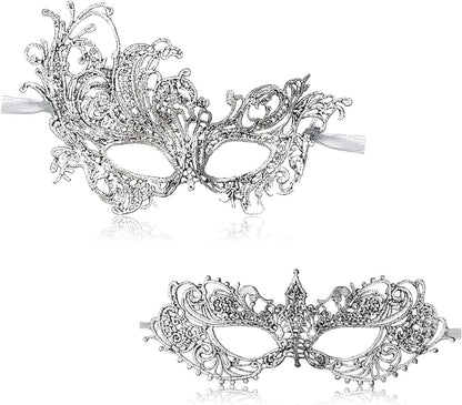 FunMular Couple Masquerade Mask Venetian Carnival Mardi Gras Costume Lace Masks For Women & Couples Halloween Party Decor