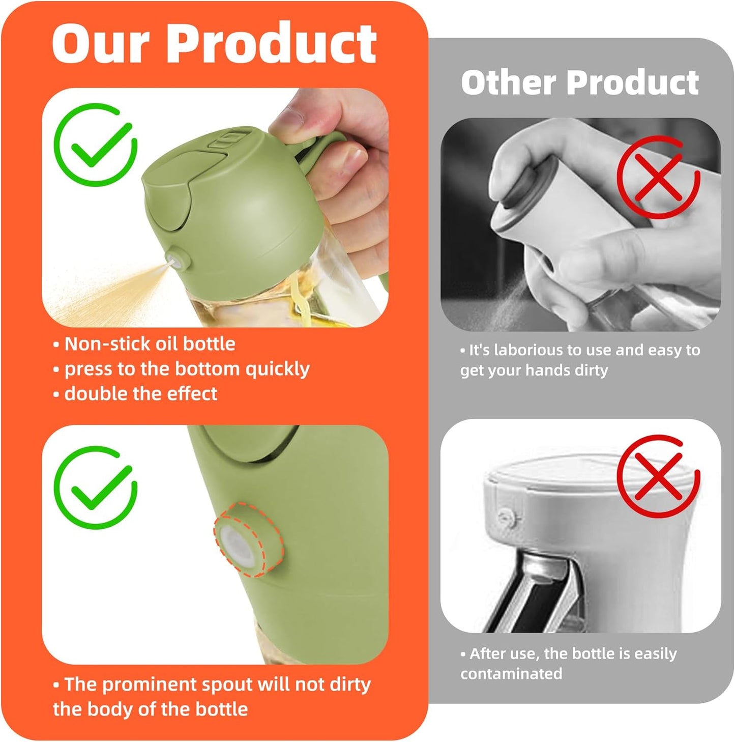Purilite Select 470ml Glass Oil Sprayer &amp; Dispenser Bottle – 2-in-1 Flip Top