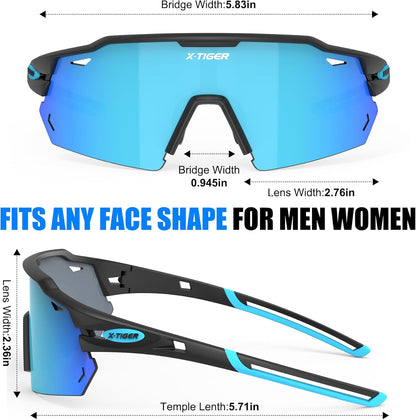 X-TIGER Polarized Cycling Glasses with 5 Interchangeable Lenses,MTB Biking Baseball Running Sports Sunglasses for Men Women