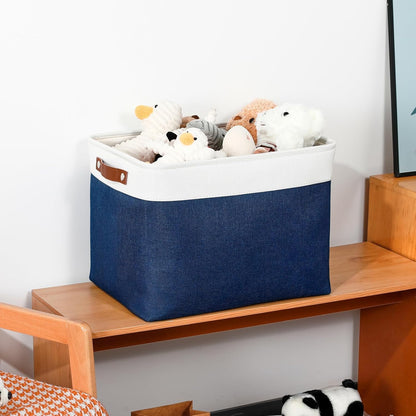 DULLEMELO Storage Baskets for Shelves, Fabric Collapsible Rectangular Storage Bins for Shelves, Closets, Nursery, Home, Office, Empty Gift Baskets (White&Teal)