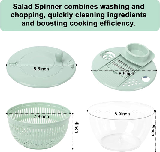 Domigard 5.3 Qt Salad Spinner Large Lettuce Spinner, 10 in 1 Multifunction Vegetable Dryer with 5 Blades, Fruit Washer Spinner with Transparent Bowl - PuriLite