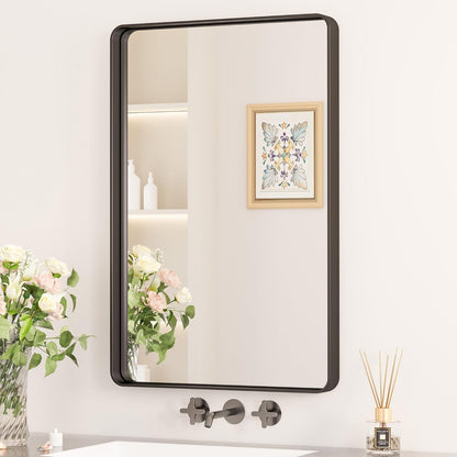 Keonjinn 42 x 36 Brushed Nickel Bathroom Vanity Mirror, Large Rounded Rectangle Bathroom Mirrors for over Sink, Metal Framed Silver Mirror for Wall, Shatterproof HD Tempered Glass(Horizontal/Vertical)