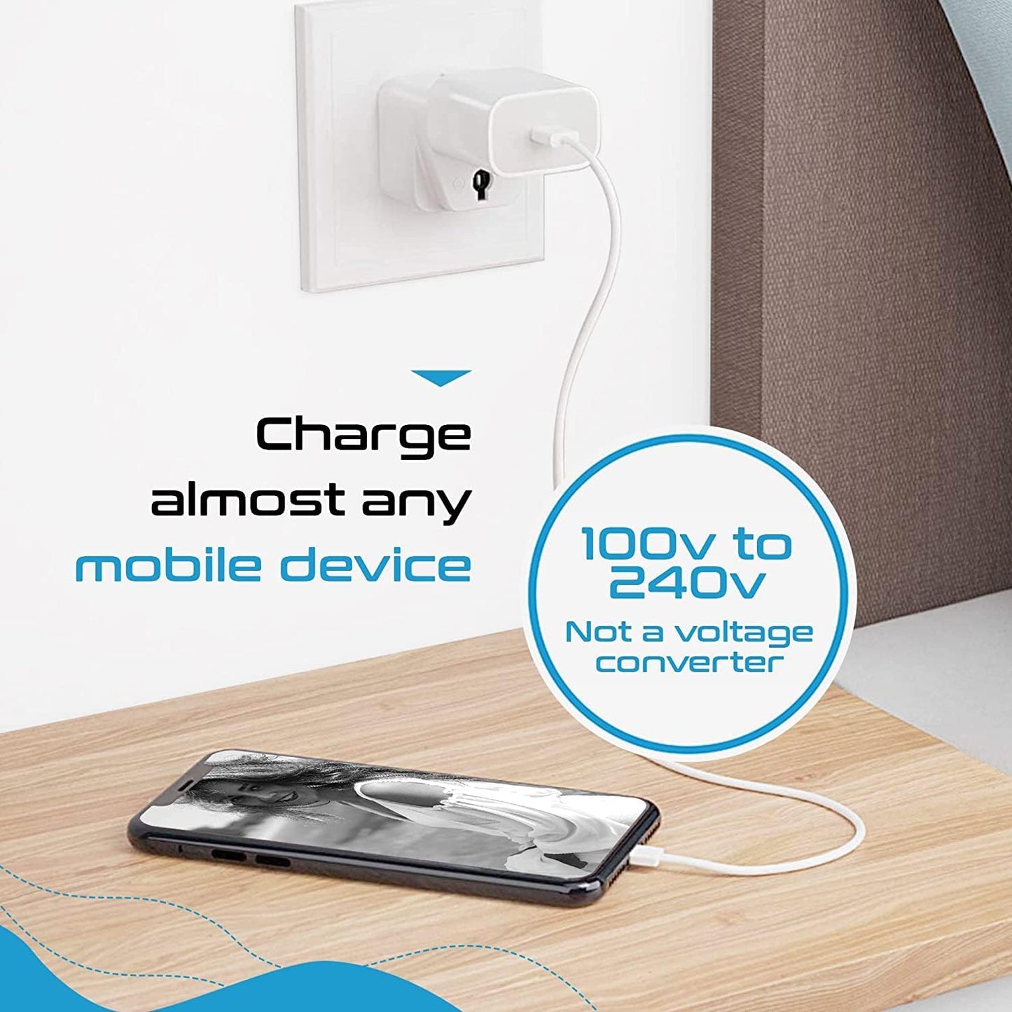 Ceptics Universal Travel Adapter kit, Dual USB (QC 3.0) + 2 US outlets + USB-C Cable, Use with Chargers, Cell Phones, Laptops, 6 Plug attachments for Worldwide use (Does Not Convert Voltage) (WPS-2B)