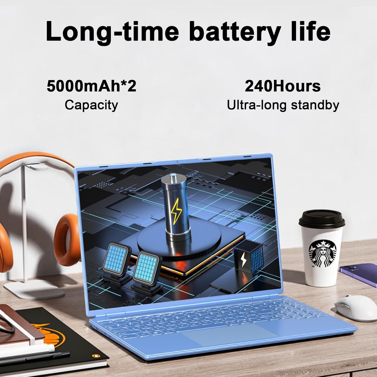 NOTODD Laptop 16" 12GB LPDDR4 512GB SSD Celeron N5095 Up to 2.9Ghz Quad-Core Win 11 PC 1920*1200 2K Screen Dual WIFI Support 2.5" HDD 1TB SSD Expand with Cooling Fan Numeric Keypad for Business-Blue