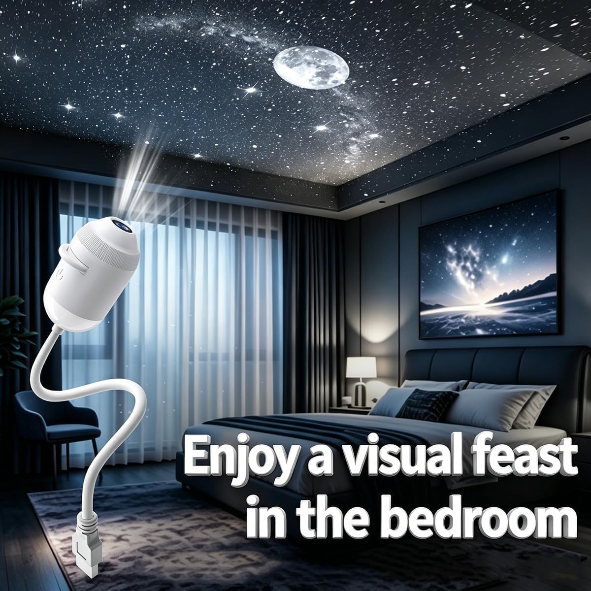 2-in-1 HD Galaxy 5D Holographic Night Light Projector,360°USB Plug and Play