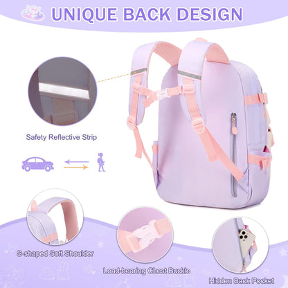 FIXITOK Girls Backpack Set, 3PCS Kids Backpack for Girls, Kawaii Bunny School Backpacks for Girl Kindergarten Elementary Preschool Middle School Bags with Lunch Box Pencil Case Aquamarine