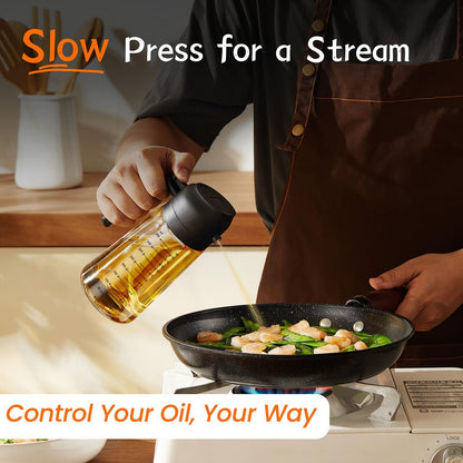 Purilite Select 470ml Glass Oil Sprayer &amp; Dispenser Bottle – 2-in-1 Flip Top