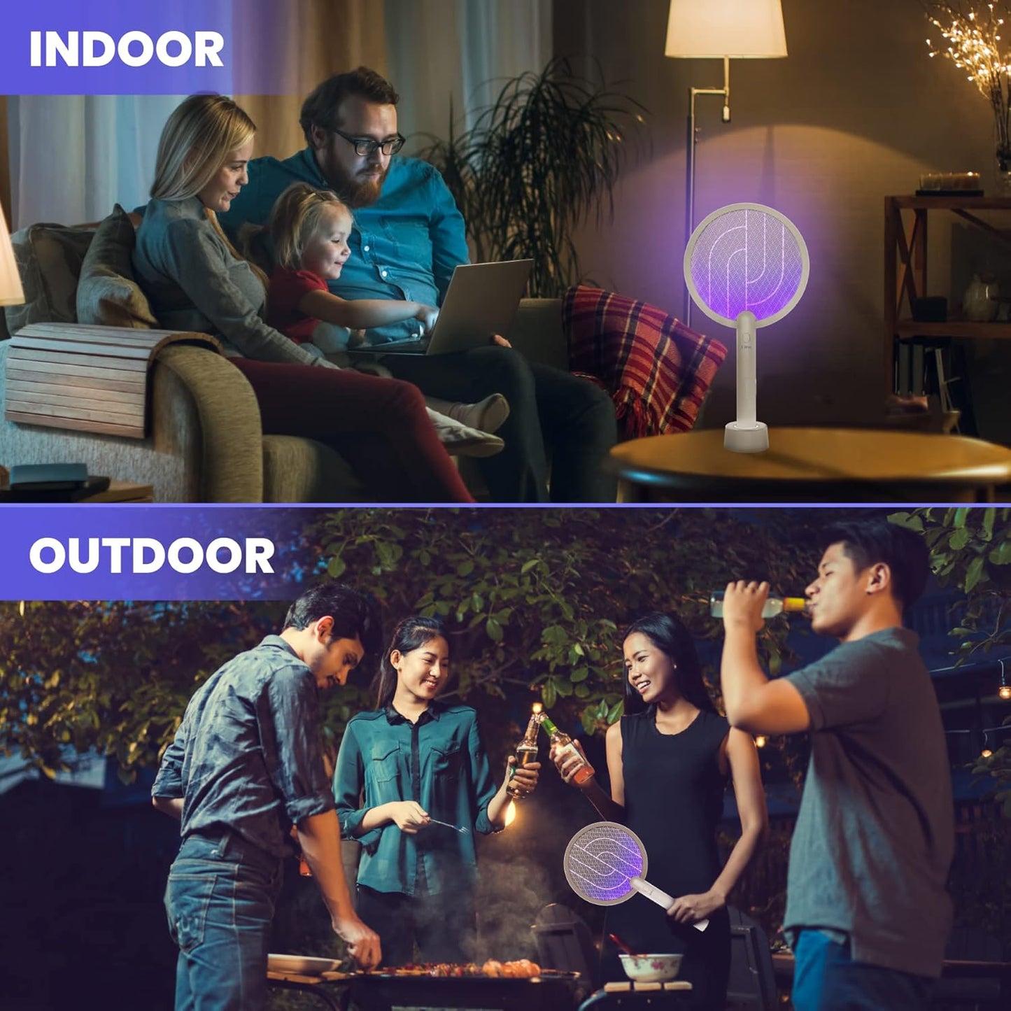 LiBa Electric Fly Swatter Racket, 2 in 1 Electric Bug Zapper USB Rechargeable, 4000V Indoor Outdoor Mosquito Zapper with 5 Layer Safety Mesh, Cordless Insect Killer Trap Home Office Camping Patio