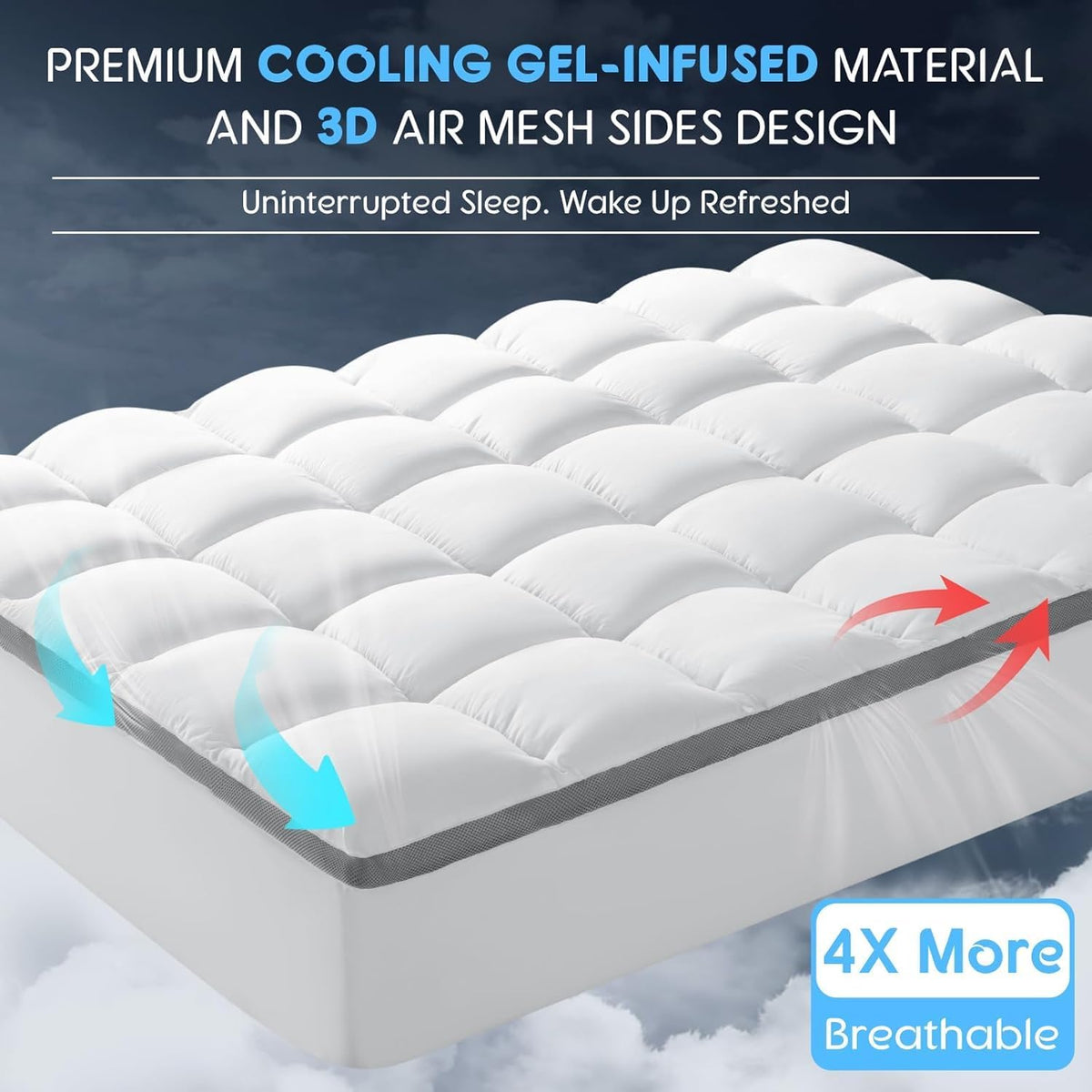 Mattress Topper,Extra Thick 1000 GSM Pillow Top Mattress Pad for Back Pain Relief,Soft Breathable Mattress Cover for Fluffy Shredded Memory Foam Filled (Queen, 60"x80")