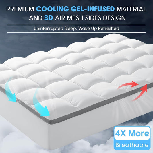 Mattress Topper,Extra Thick 1000 GSM Pillow Top Mattress Pad for Back Pain Relief,Soft Breathable Mattress Cover for Fluffy Shredded Memory Foam Filled (Queen, 60"x80")