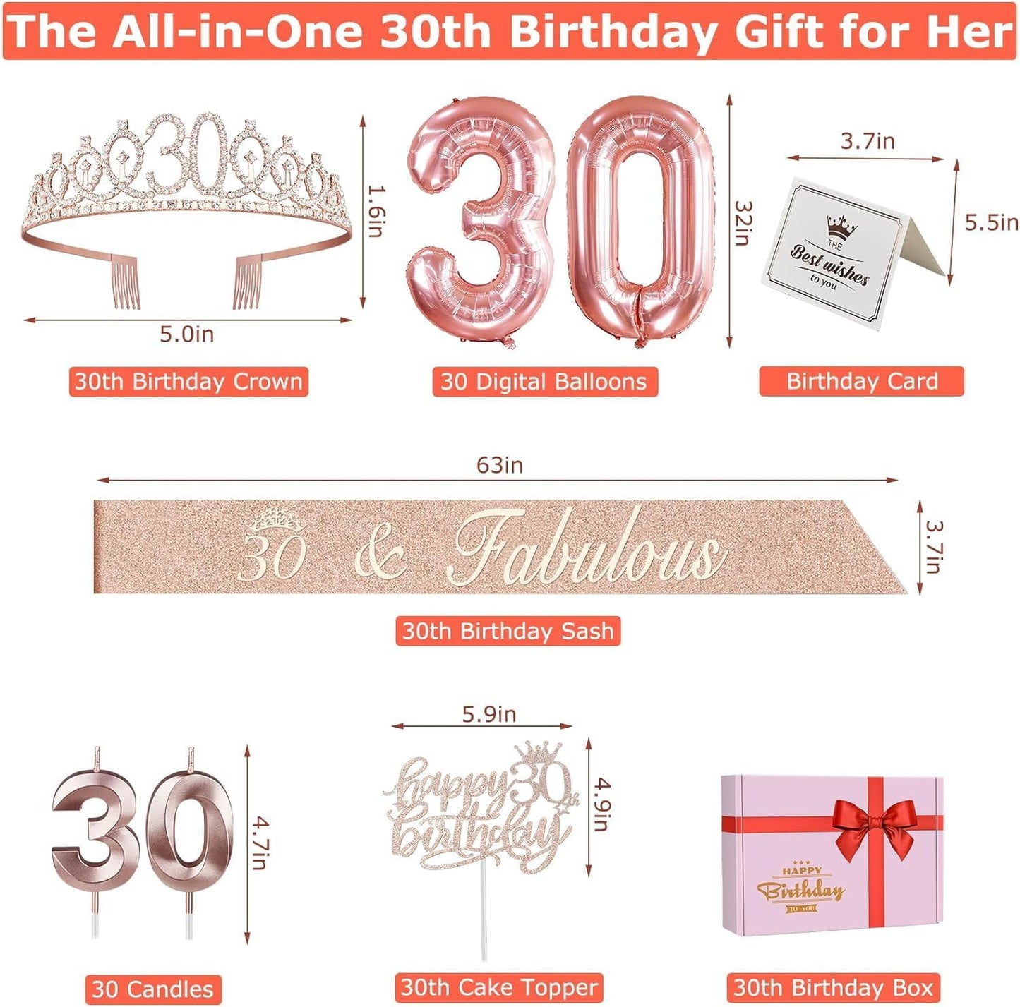 65th Birthday Decorations for Women, Including 65th Birthday Sash and Crown, Cake Topper and Candles, Number Balloons Rose Gold, 65 Year Old Gifts for Women