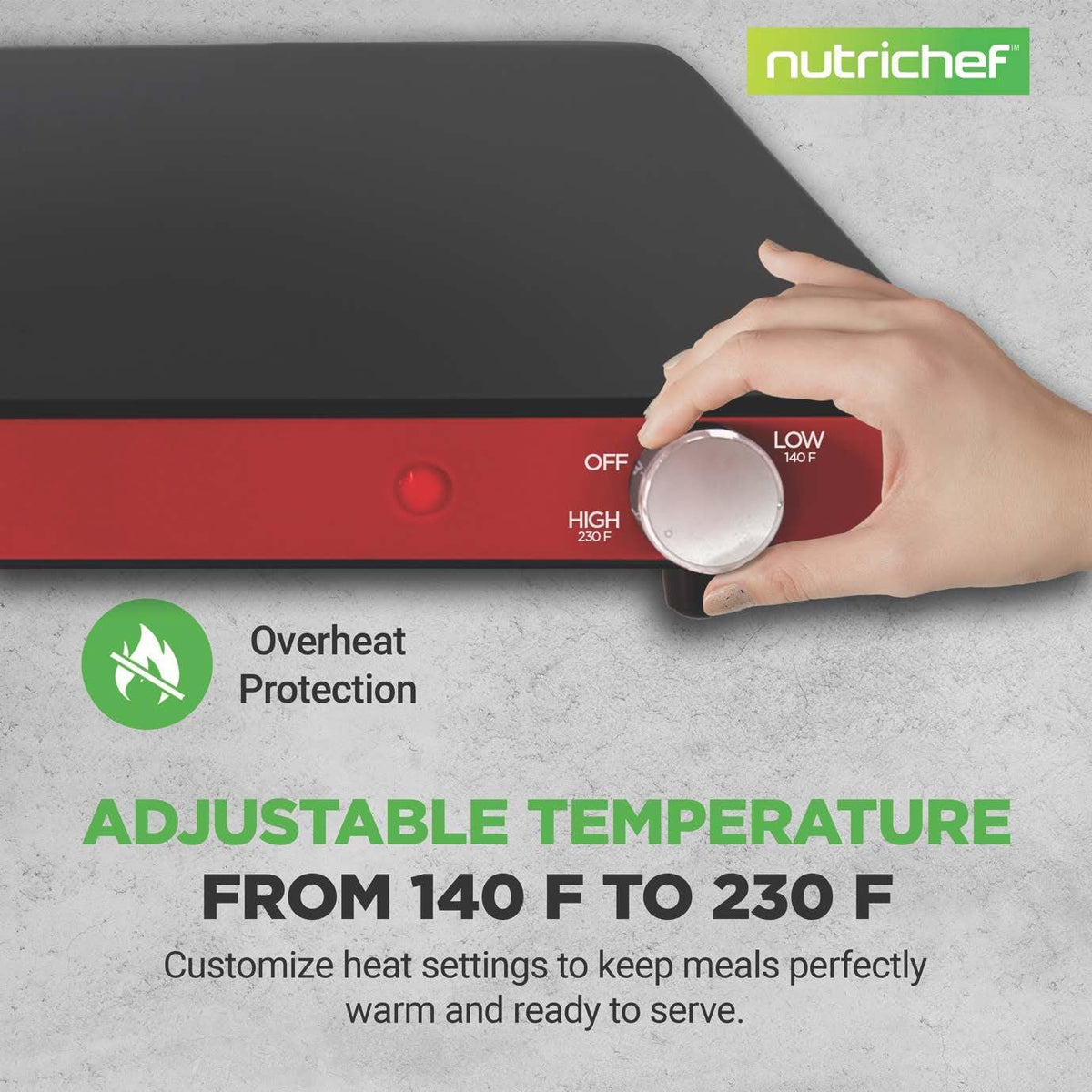 NutriChef Electric Warming Tray, 21" x 16" Glass Food Warmer for Buffets