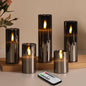 Eywamage Slim Tall Grey Glass Flameless Candles with Remote, Batteries Included, Flickering LED Pillar Votive Candles Set of 5
