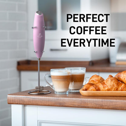 Zulay Kitchen Powerful Double Whisk Milk Frother Handheld - Foam Maker with Stand - Whisk Drink Mixer for Coffee, Mini Foamer for Latte, Matcha, Frappe, Hot Chocolate & Cappuccino (Black)