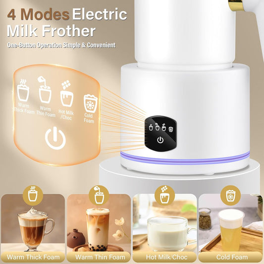 Milk Frother and Steamer - 4 in 1 Milk Frother Electric, 13.5oz Split Hot & Cold Milk Foam Maker Stainless Steel Automatic Milk Warmer for Latte, Cappuccino, Macchiato, Hot Chocolate - PuriLite