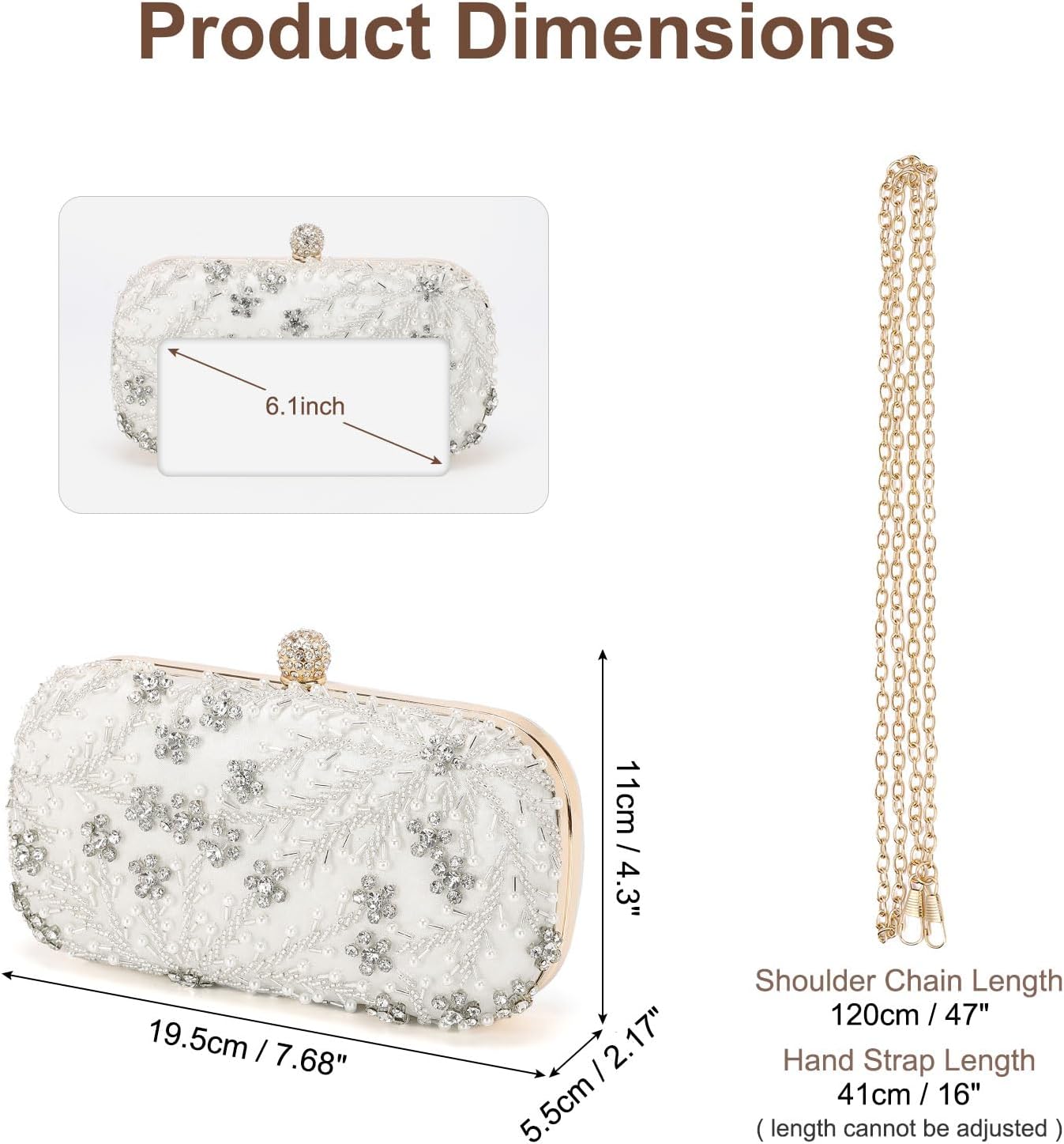 DTGN Evening Bags Clutch Purses for Women Formal, Bridal Purses Rhinestone Handbags Shoulder Bag with Chain Sparkly