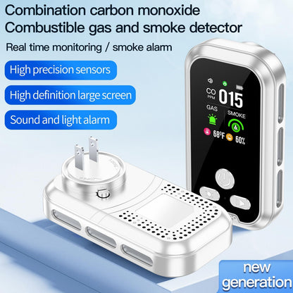 5-in-1 Plug-In Carbon Monoxide Smoke and Combustible Gas Detector with Backup Battery, HD Display, Temperature and Humidity Monitor for Home Indoor Safety