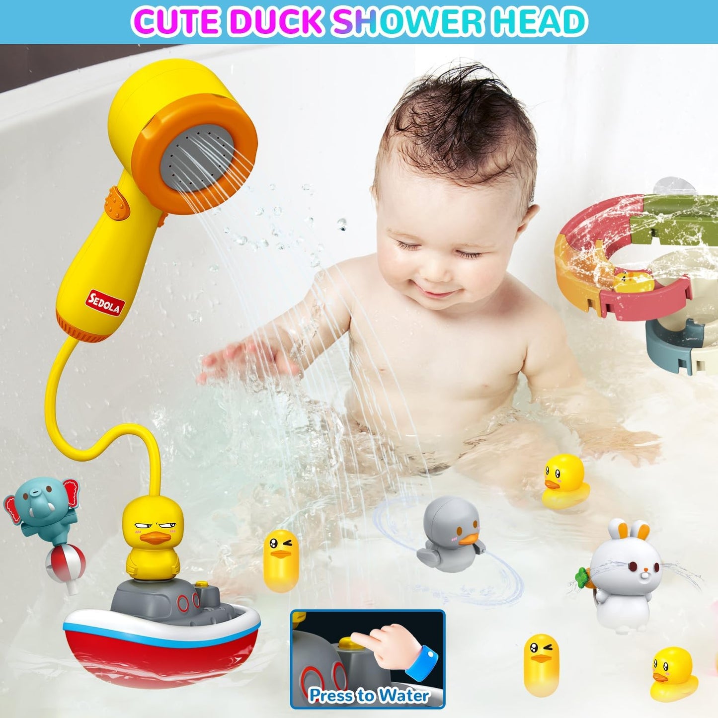 Mostop Baby Bath Toys, Duck Slide Baby Bathtub Toys for Kids Ages 3-8, Toddler Tub Toys DIY Slippery Slide Track Toy with 6 Ducks, A Boat, Fun Toddler Shower Toys Birthday Gift for Boys Girls
