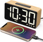 Wood Grain Digital Alarm Clock with Dual Alarms, Large Display, USB Charging Port, Auto Dimming, 9-Minute Snooze, 12/24H Format, Power-Off Memory for Bedroom - PuriLite