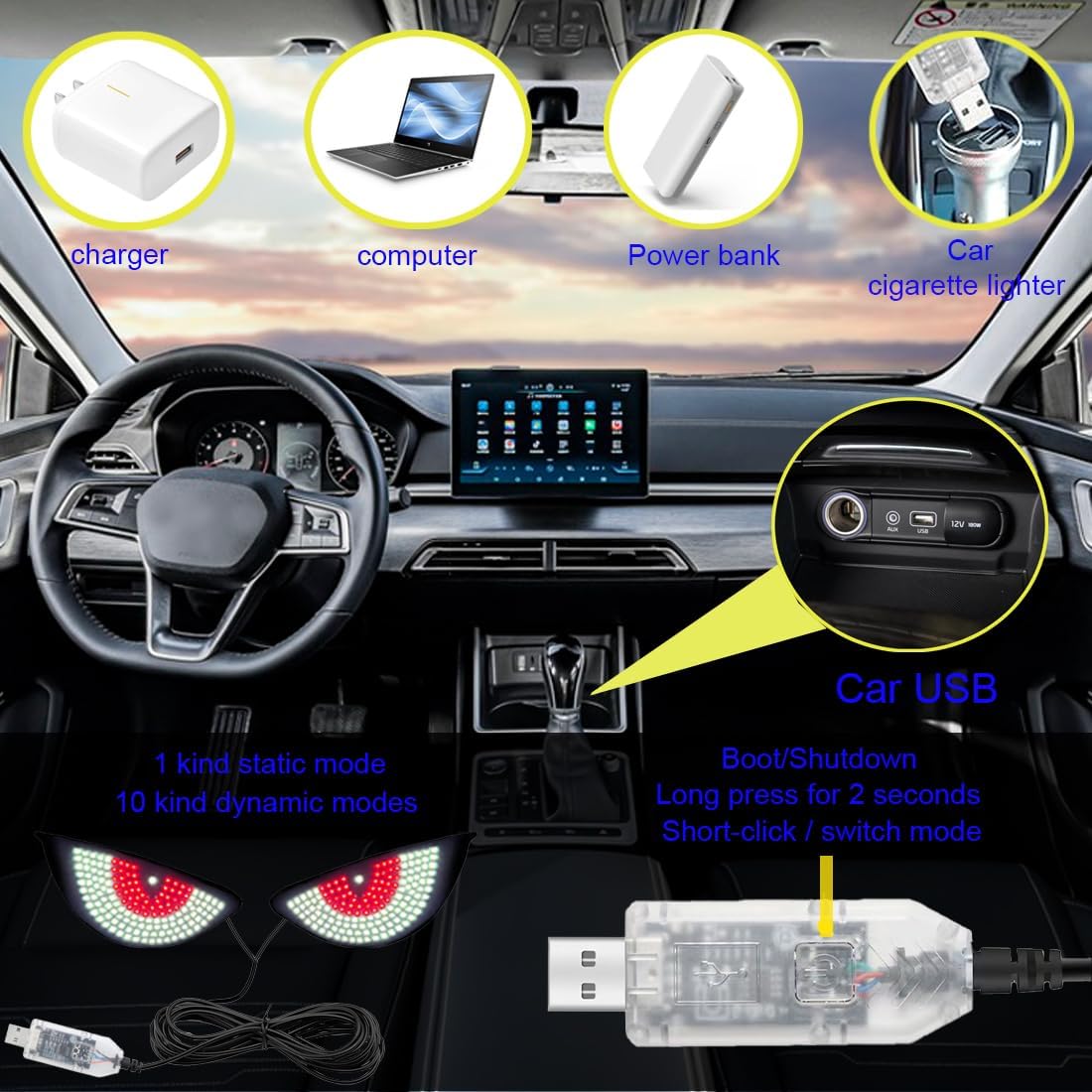 2Pcs Car Demon Eye Lamp,Car Windshield LED Eye,Car Rear Window LED Demon Eye,Dynamic Demon Eye Car Lamp,LED Eyes for Car,Car LED Demon Eye Light