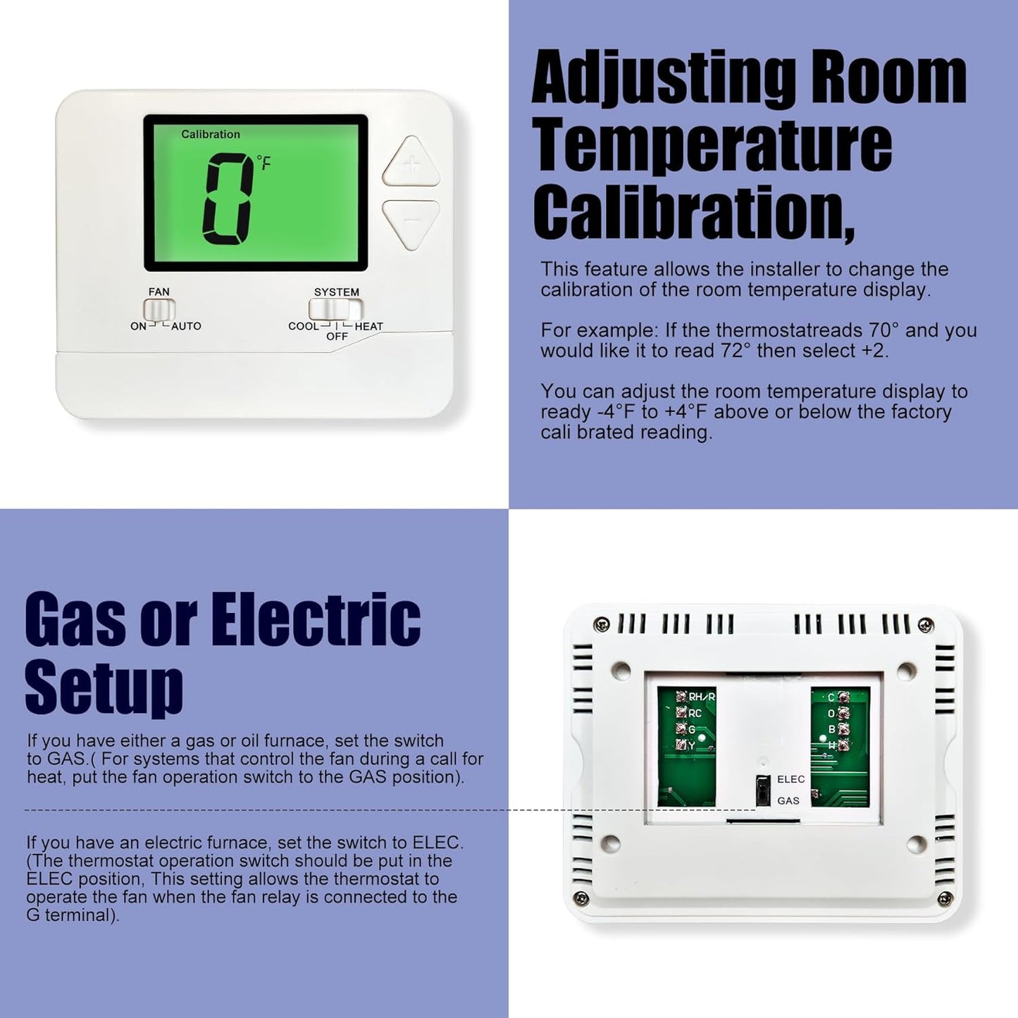 Heagstat Non-Programmable Thermostats for Home Single-Stage 1 Heat/ 1 Cool (with Green Backlight)
