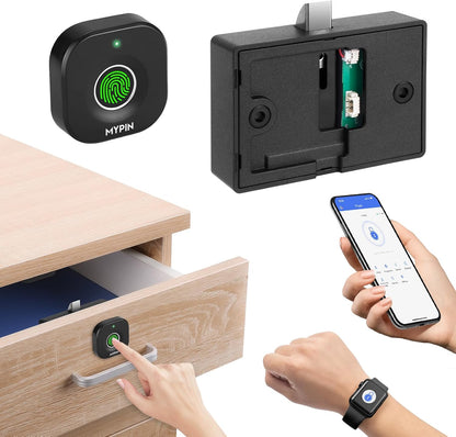 Bluetooth Fingerprint Cabinet Lock with Phone/Watch App Unlock, Smart Biometric Cabinet Lock, Keyless Hidden File Drawer Wardrobe Lock, Child Safety Electric Fingerprint Lock,DIY Wooden Furniture Lock