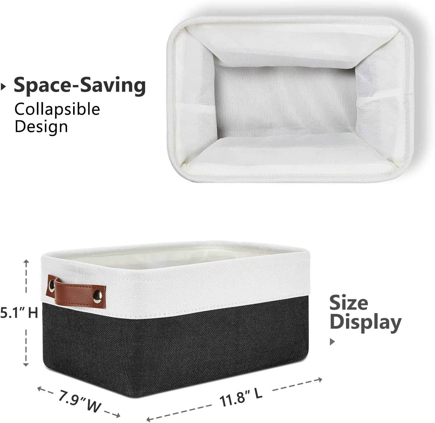 DULLEMELO Storage Baskets for Shelves, Fabric Collapsible Rectangular Storage Bins for Shelves, Closets, Nursery, Home, Office, Empty Gift Baskets (White&Teal)