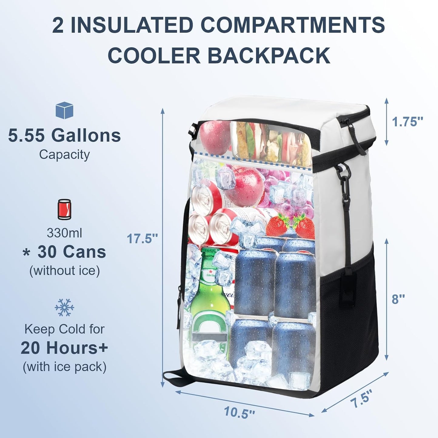 SPARTER Backpack Cooler Insulated Leak Proof 33/49 Cans, 2 Insulated Compartments Thermal Bag, Portable Lightweight Beach Travel Camping Lunch Backpack for Men and Women