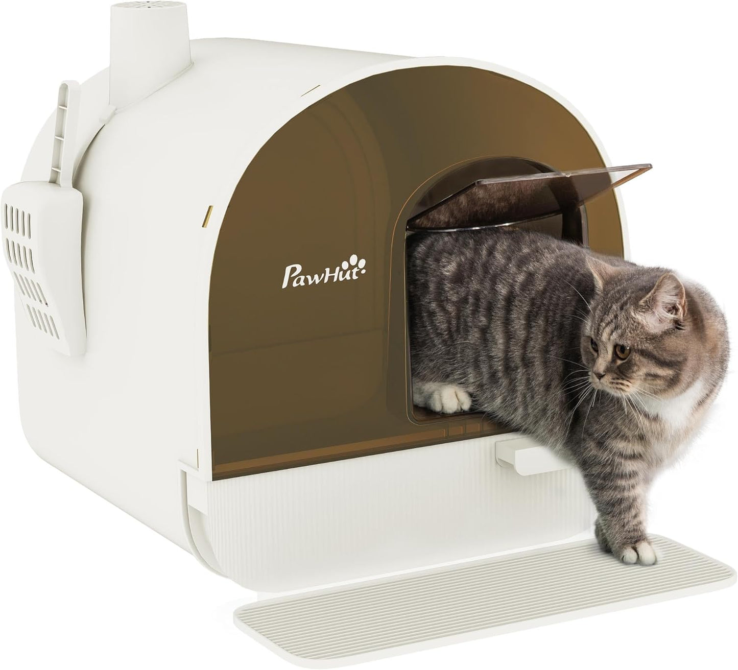 PawHut Large Cat Litter Box with Lid, Enclosed Kitty Litter Box with Slide-Out Tray, Scoop, Filter, Green