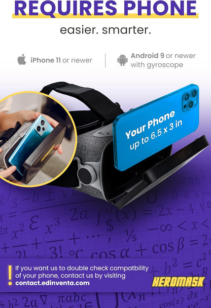 HeroMask VR Headset ＋ Math Games — Gift for Kids 5–12 — Multiplication, Times Tables, Addition, Mental Math & More | Award-Winning Virtual Reality Educational Toy for Birthday or Christmas
