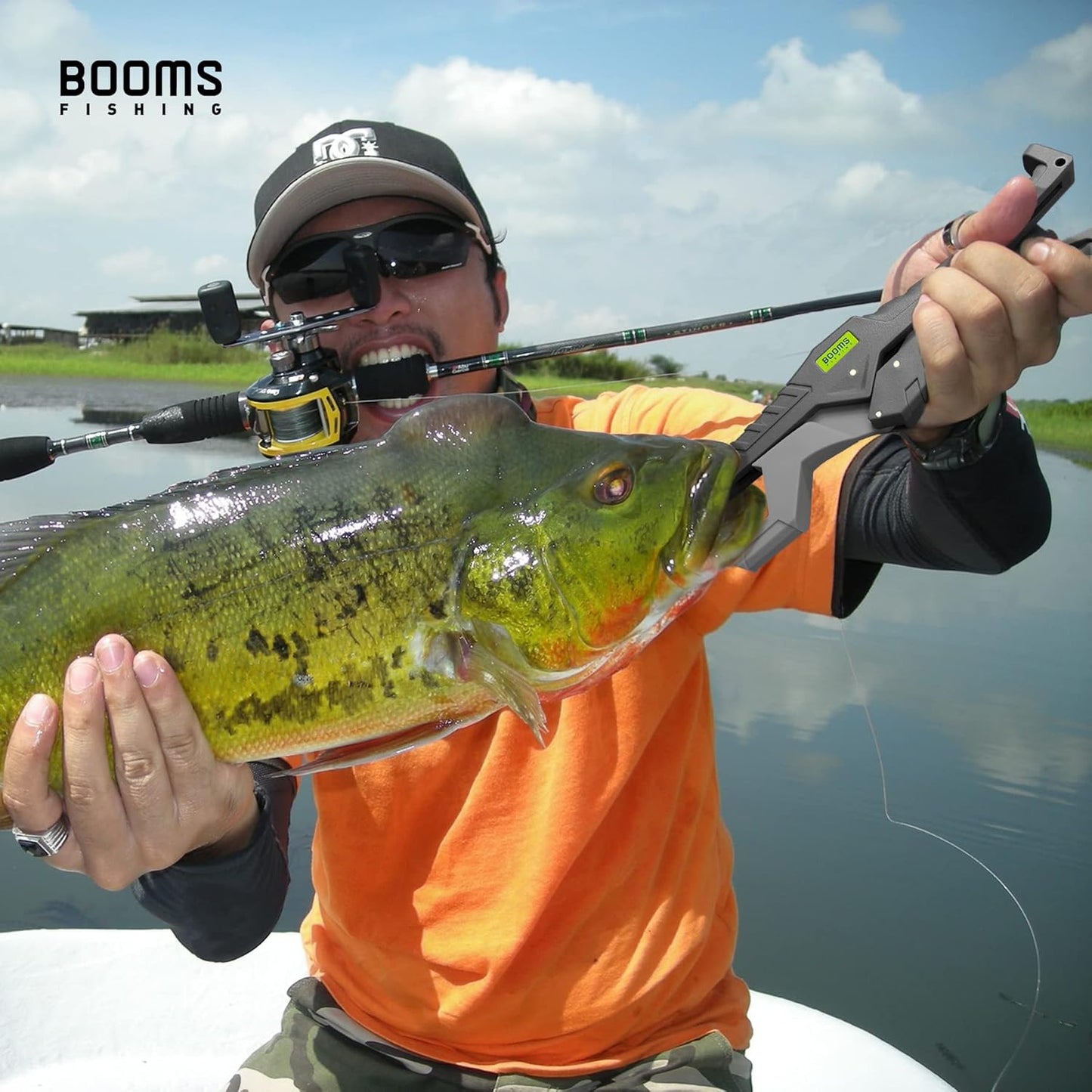 Booms Fishing G05 Fish Lip Gripper Saltwater, 9.4" Plastic Catfish Grippers Pliers, Fish Grabber Tool with Lanyard, Fish Grips for Kayak Fishing Accessories, Great Fish Holder for Caught Fish