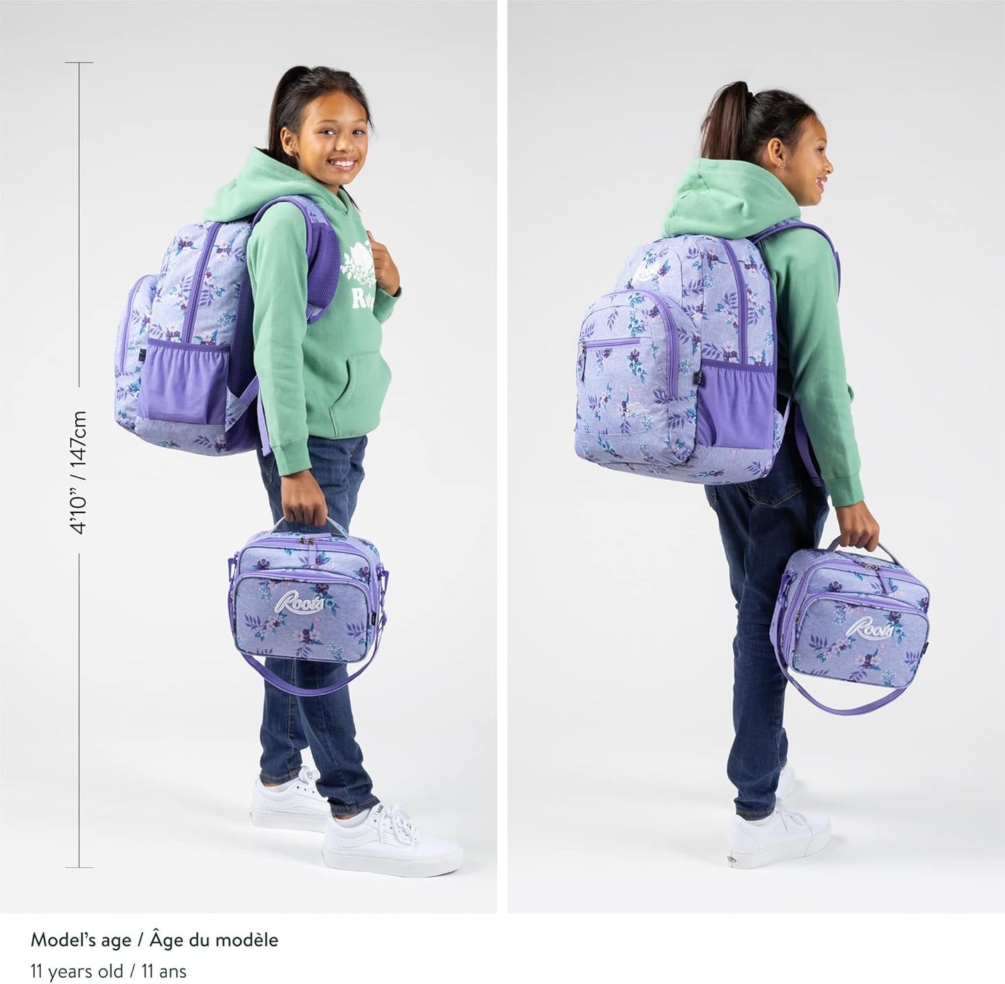 Roots Athletic 3-in-1 Matching Water Resistant Teen Backpack and Lunch Bag Set with Bonus Pencil Case - Made from 100% Recycled Fabrics - 34 litres, Blue Black Navy Camo, XL