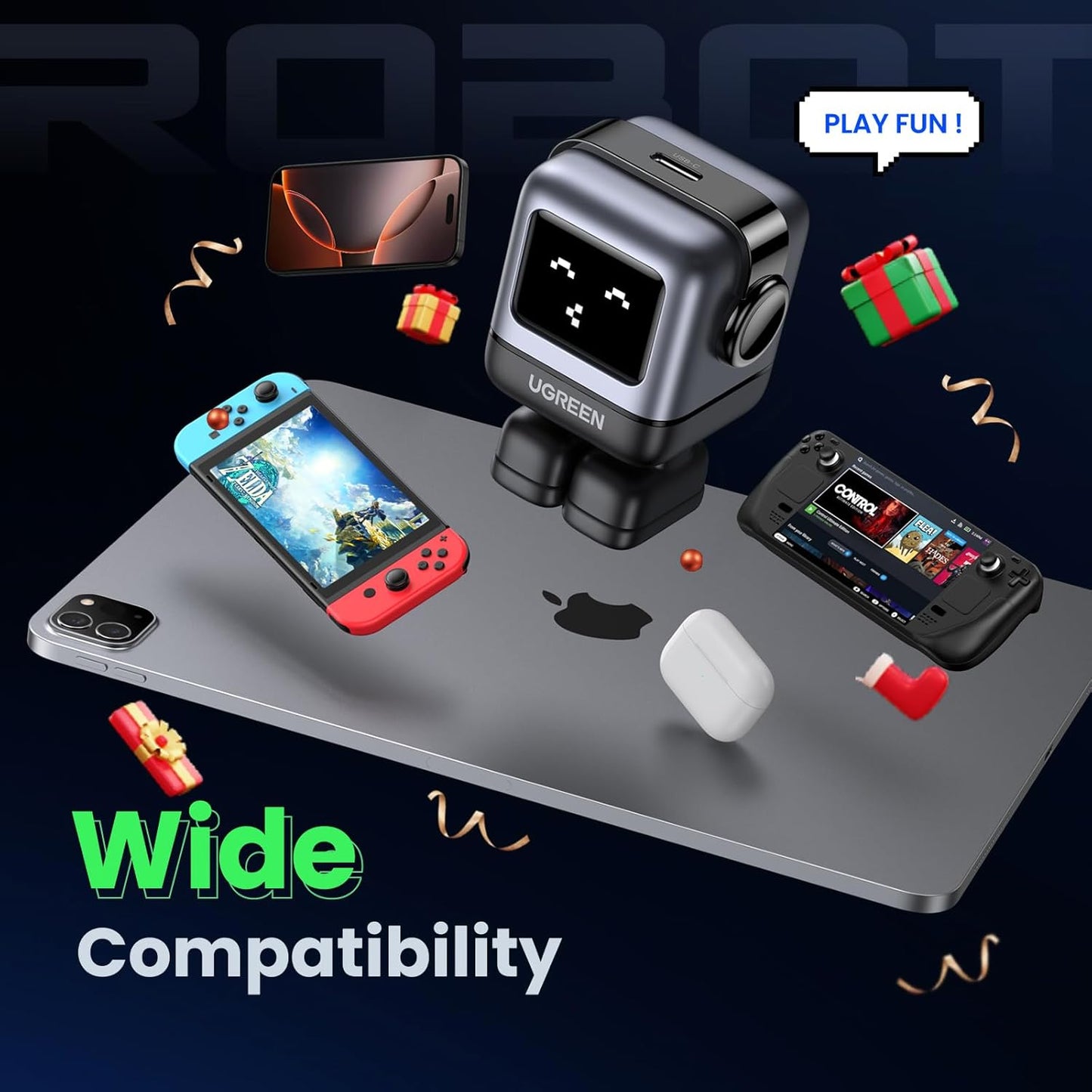 UGREEN Uno 30W USB C Charger, Nexode Robot GaN Fast Charger Block, Compact Wall Charger Power Adapter for iPhone 15 Pro Max/14, Galaxy S24/S23/S22, Pixel 7 Pro/8 Pro, MacBook Air, iPad Pro, Purple