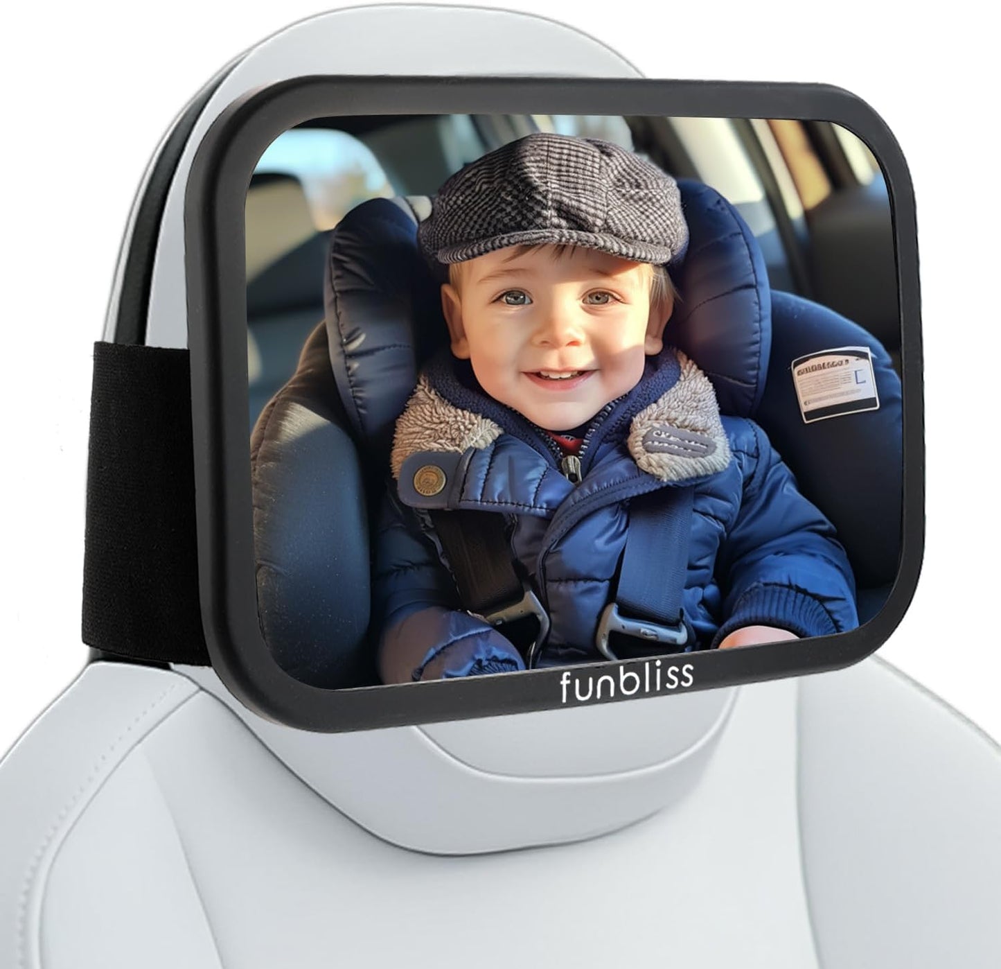 Funbliss Baby Car Mirror for Rear Facing Seat,360° Rotation, Safety CertifiedShatterproof Acrylic Glass, Clear Wide View,Infant Car Mirror for Car Seat Rear Facing,Baby Vehicle Mirror