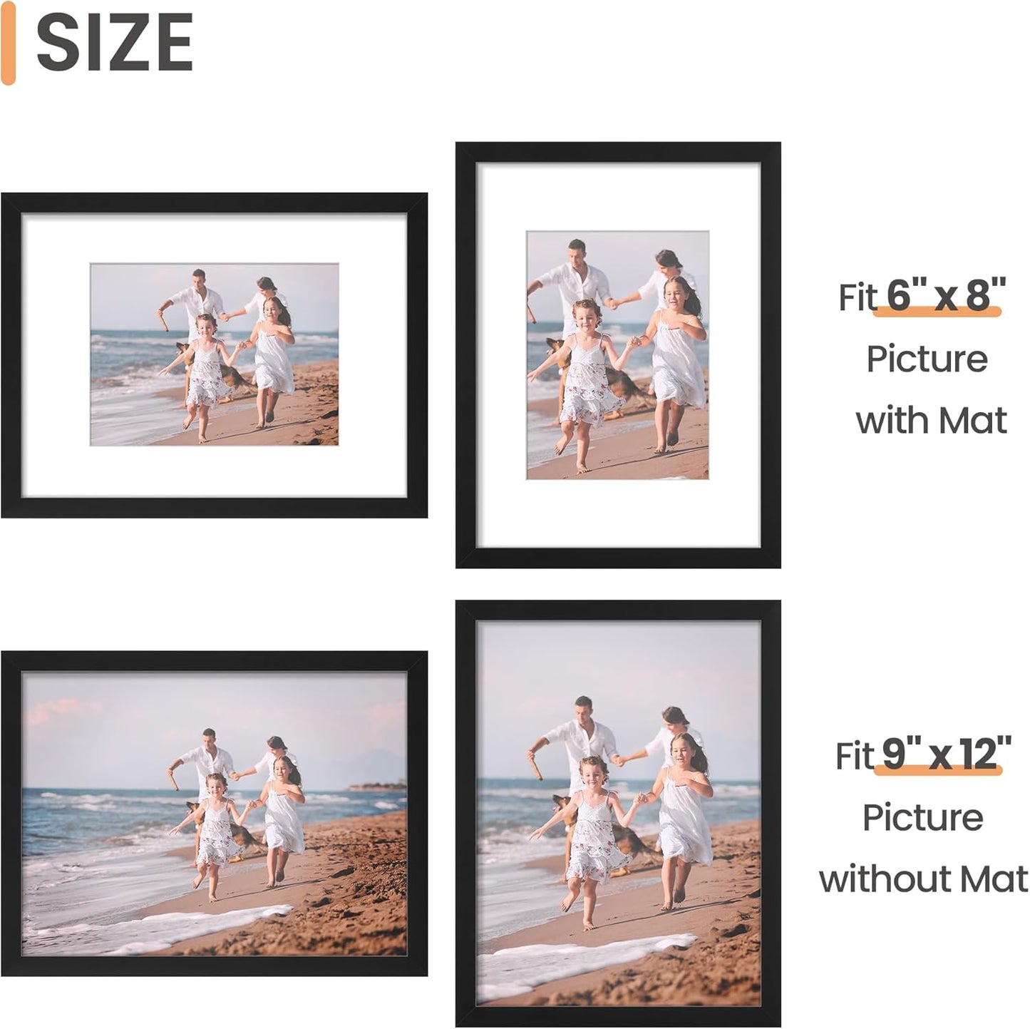 upsimples 11x14 Picture Frame, Display Pictures 8x10 with Mat or 11x14 Without Mat, Wall Hanging Photo Frames, Black
