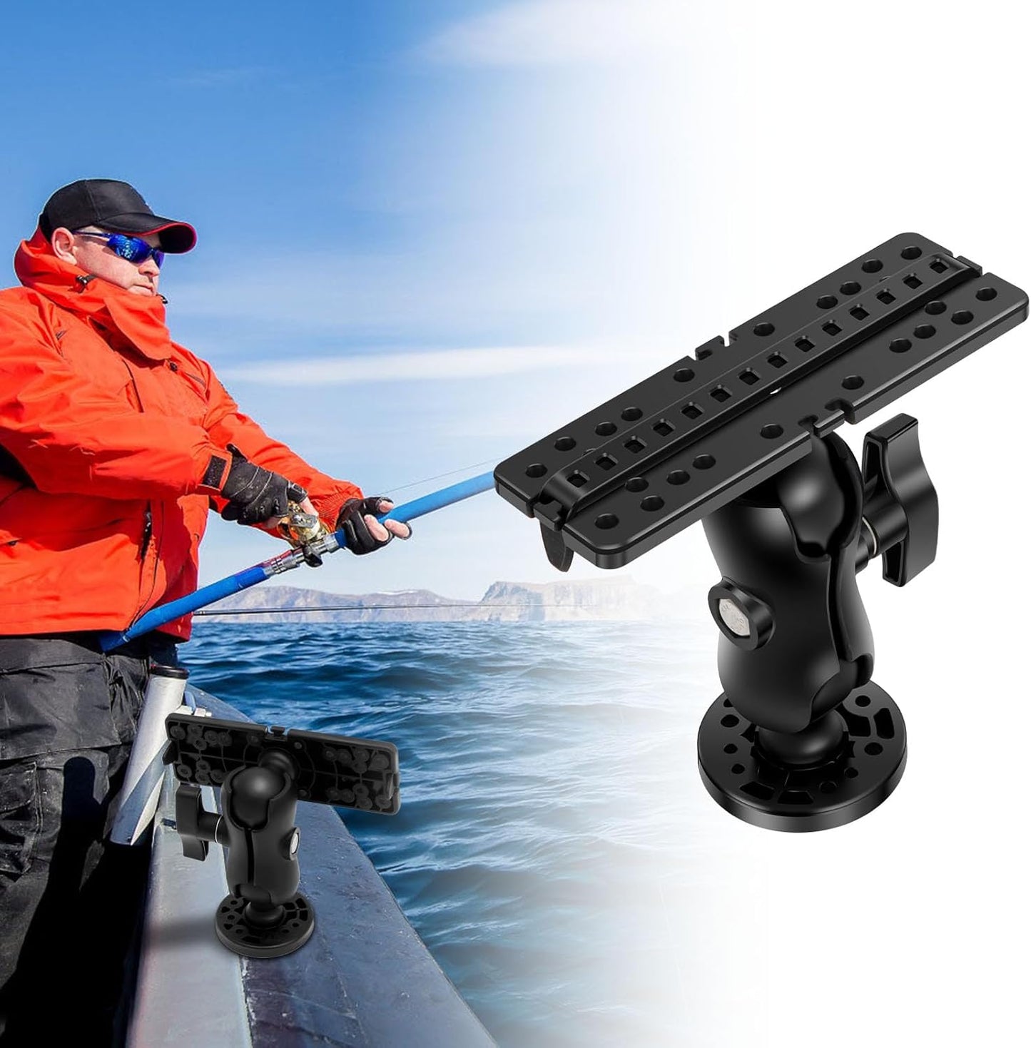LYIYEYAN Fish Finder Mount Base, Universal 360° Rotation Ball-Mount Fish Finder Bracket, Fishing Boat Accessory for Marine Boat Kayak Pontoon Canoe
