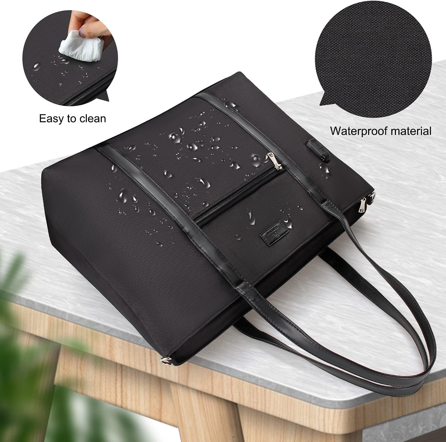Laptop Bag for Women 17.3 Inch Laptop Tote Bag Large Work Tote Bag Waterproof Work Bag Teacher Bag with USB Charging Port Computer Tote Bag Nylon Handbag Satchel Shoulder Bag(17.3 inch, Black) - PuriLite