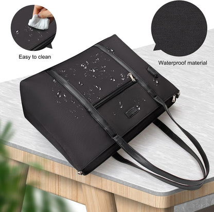 Laptop Bag for Women 17.3 Inch Laptop Tote Bag Large Work Tote Bag Waterproof Work Bag Teacher Bag with USB Charging Port Computer Tote Bag Nylon Handbag Satchel Shoulder Bag(17.3 inch, Black) - PuriLite