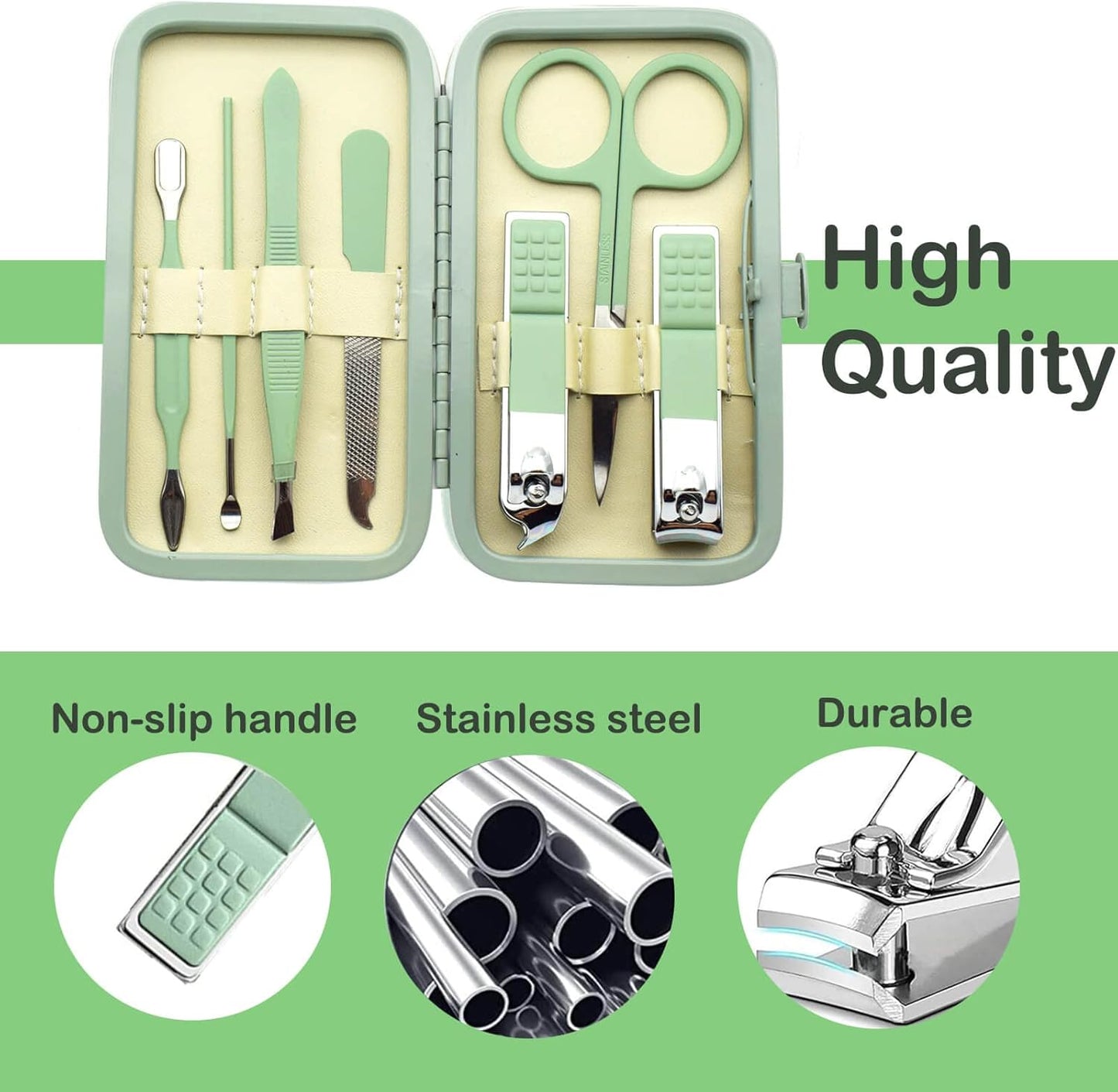 Manicure Set Nail Clippers Pedicure Kit -7PCS Stainless Steel Manicure Kit, Professional Grooming Kits, Nail Care Tools with Luxurious Travel Leather Case Gift Box (7, Black)