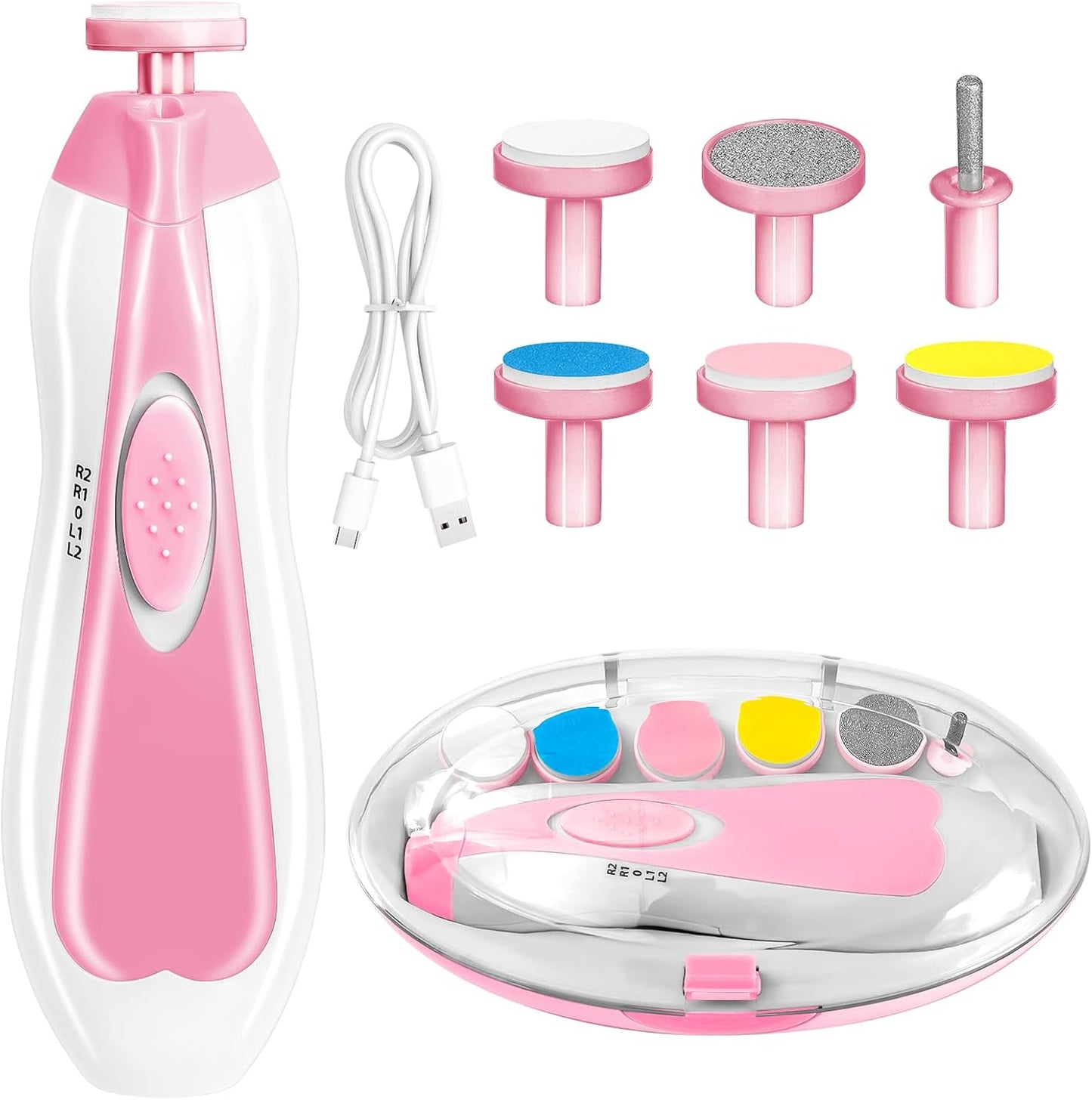 Qunlions life Electric Nail File Drill for Baby, No Sharp Claws Hurt, 6 in 1 Safety Cutter Trimmer Clipper for Toes and Fingers (Blue)