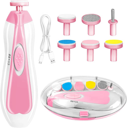 Qunlions life Electric Nail File Drill for Baby, No Sharp Claws Hurt, 6 in 1 Safety Cutter Trimmer Clipper for Toes and Fingers (Blue)