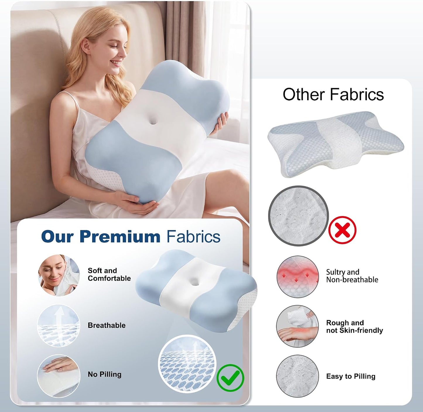 VYLEE Cervical Neck Pillow for Pain Relief, Cooling Memory Foam Neck Support Pillow for Sleeping, Ergonomic Contour Bed Pillow for Side Back Stomach Sleepers